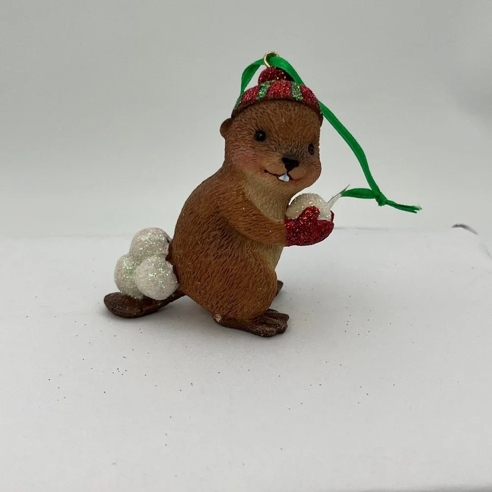Danbury Mint Ornament Brown Beaver Glitter Snowball Christmas Holiday Decor